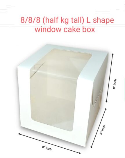 8/8/8 ( Half kg Tall) L Shape Window Cake Box - Rs 35/ 1 Box