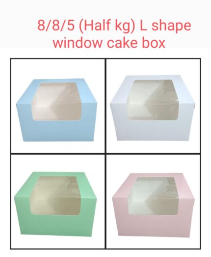 8/8/5 (half kg) L shape window cake box Rs.14/1Box