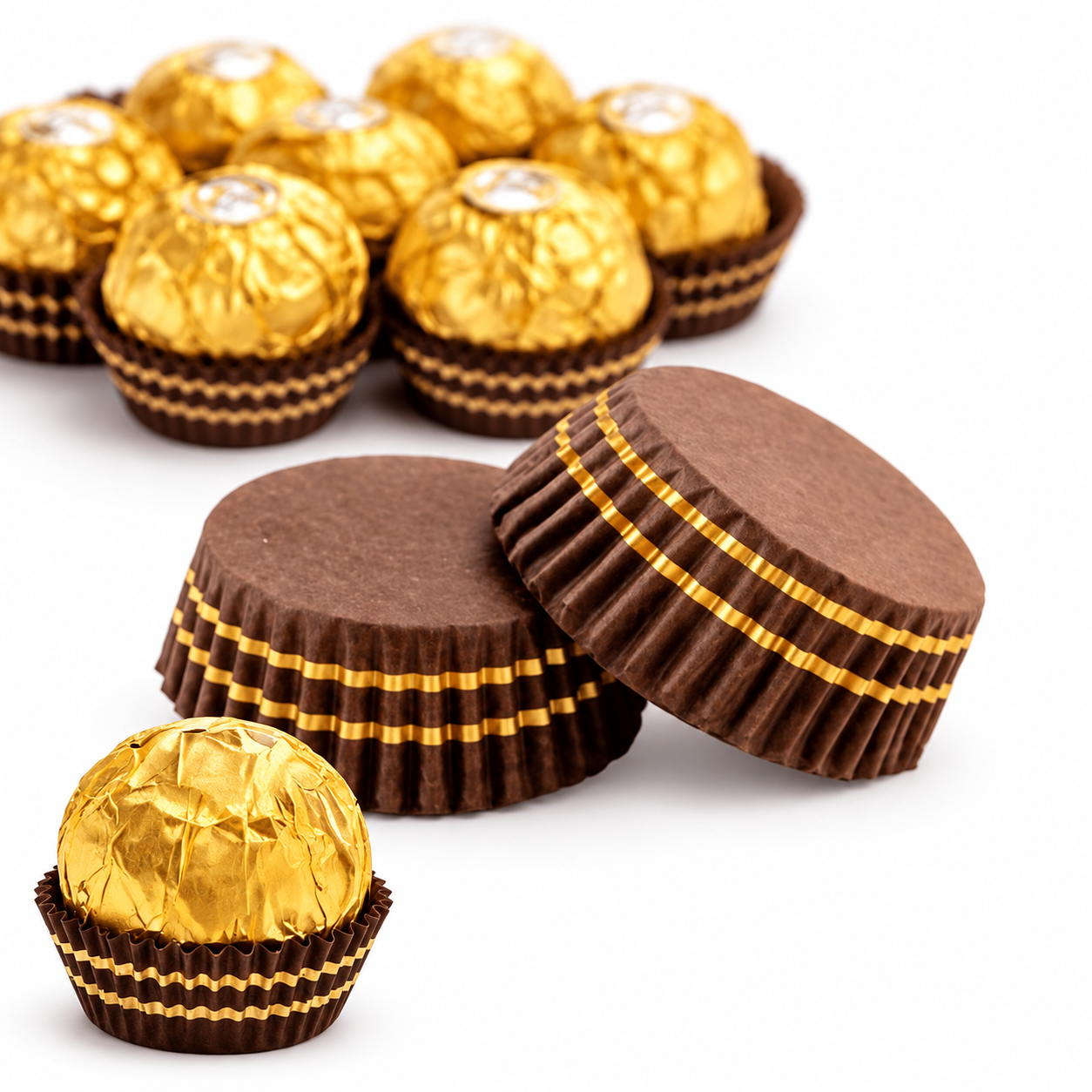 Gold-Wrapped Chocolates and Candy Cups